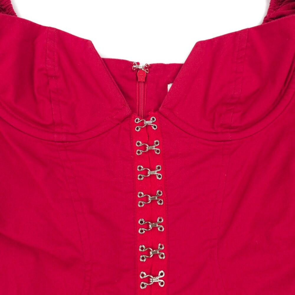 OH POLLY Steal Their Heart Puff Sleeve Mini Dress Red Romantic Cottagecore Sexy - Picture 3 of 10
